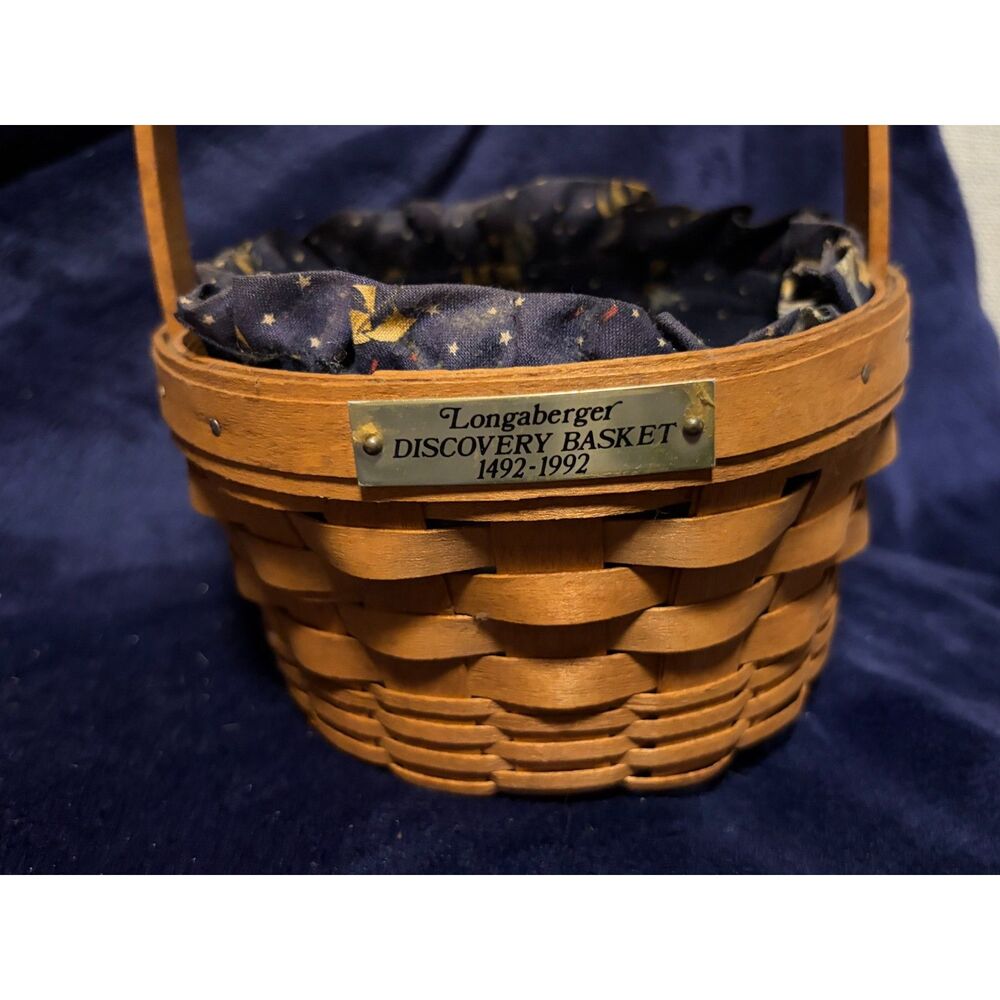 Longaberger Small Round Discovery Quincentennial Basket Plaque Lined 1992 4"x 6"